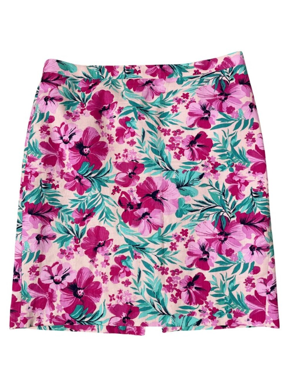 J. Crew Factory Basketweave Tropical Floral Pencil Skirt Sz 14 Cotton Summer